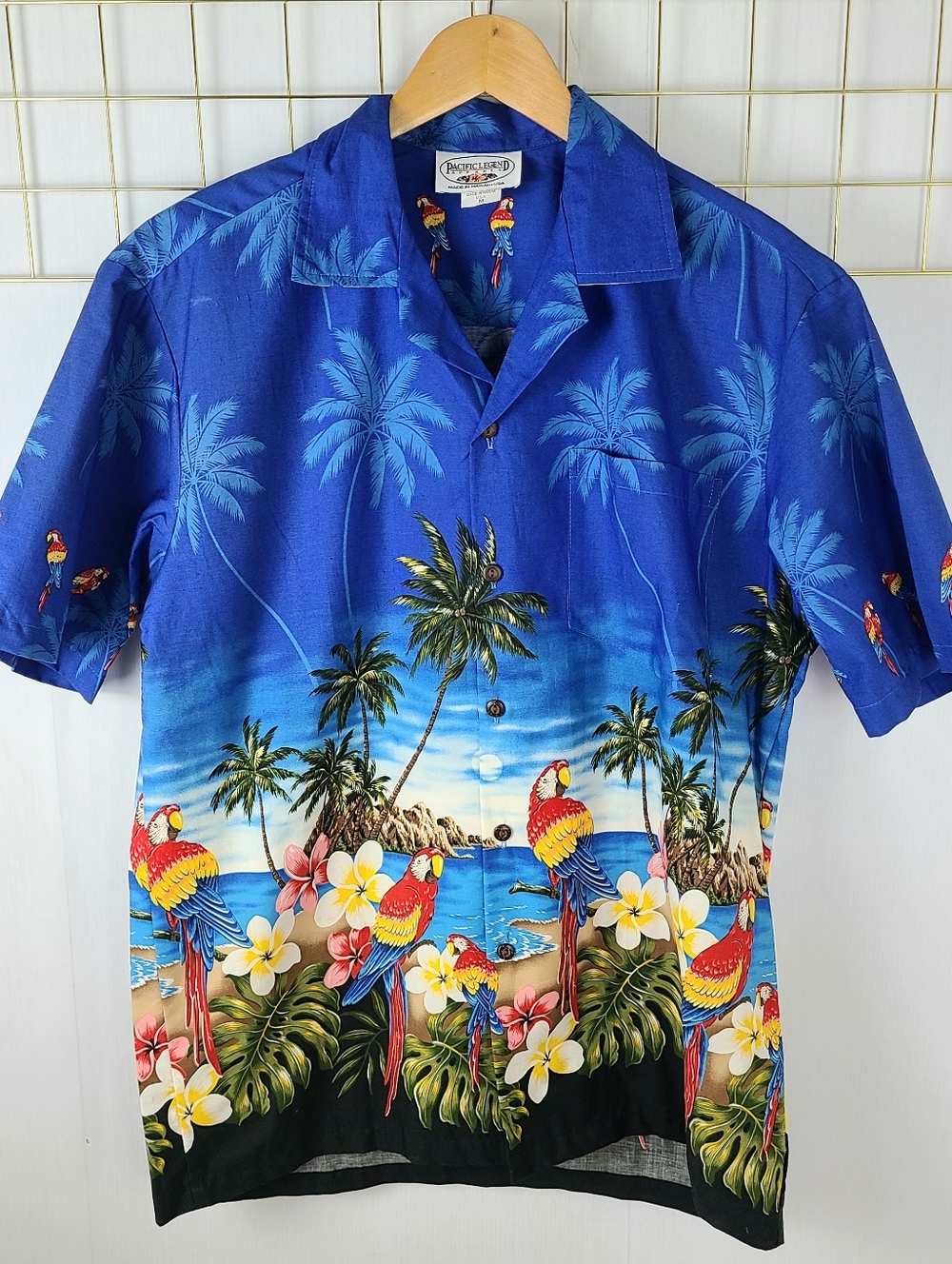Pacific Legend Made In Hawaii Palm Trees Flamingos Border Hawaiian Shirt